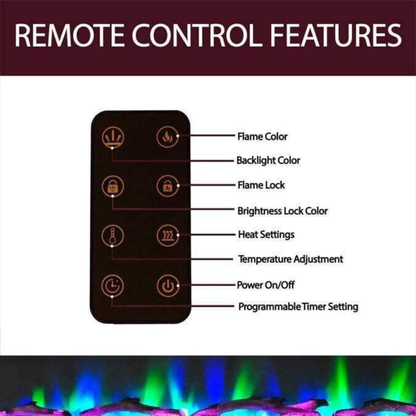 Cambridge Somerset 70-In. Electric Fireplace TV Stand with Multi-Color LED Flames, Driftwood Log Display, and Remote Control - CAM6938-2COF