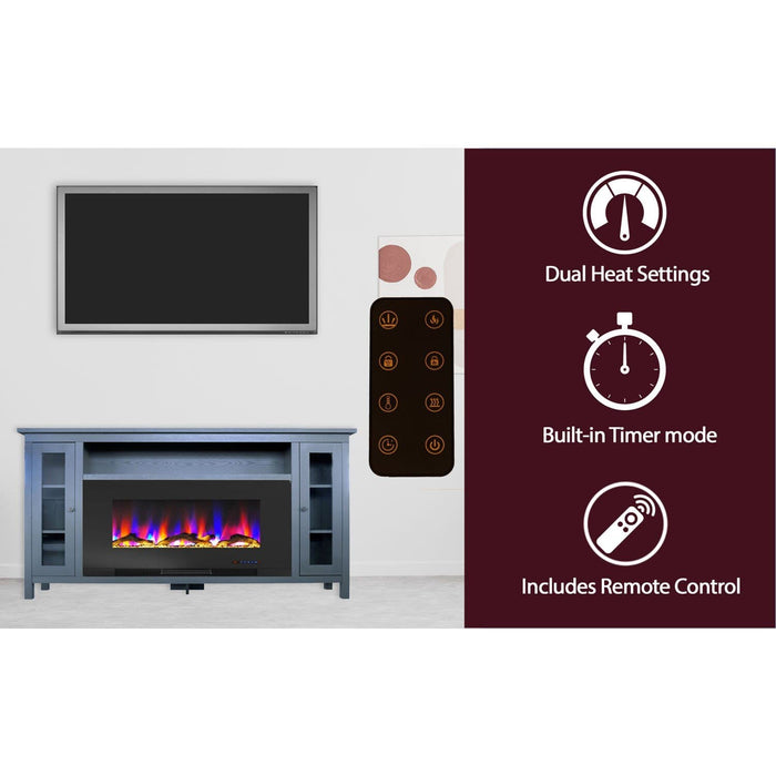 Cambridge Somerset 70-In. Electric Fireplace TV Stand with Multi-Color LED Flames, Driftwood Log Display, and Remote Control _ CAM6938-2MAH