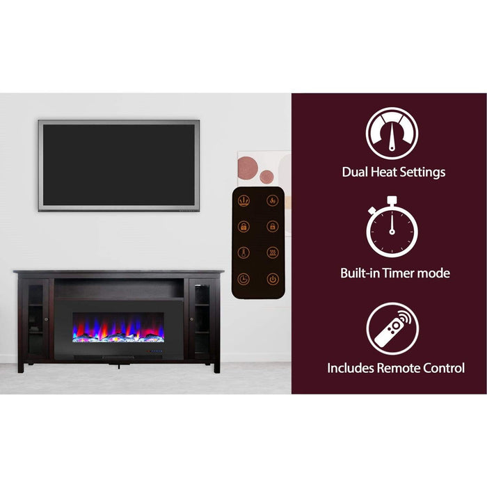 Cambridge Somerset 70-In. Electric Fireplace TV Stand with Multi-Color LED Flames, Driftwood Log Display, and Remote Control _ CAM6938-2MAH