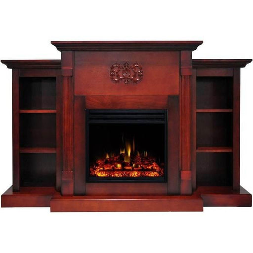 Cambridge Sanoma Electric Fireplace Heater with 72-In. Cherry Mantel, Bookshelves, Enhanced Log Display, Multi-Color Flames, and Remote _ CAM7233-1CHRLG3