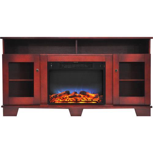 Cambridge Savona 59 In. Electric Fireplace in Cherry with Entertainment Stand and Multi-Color LED Flame Display,