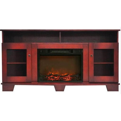 Cambridge Savona 59 In. Electric Fireplace in Mahogany with Entertainment Stand and Charred Log Display _ CAM7233-1CHR