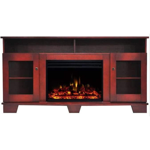 Cambridge Savona Electric Fireplace Heater with 59-In. Cherry TV Stand, Enhanced Log Display, Multi-Color Flames, and Remote