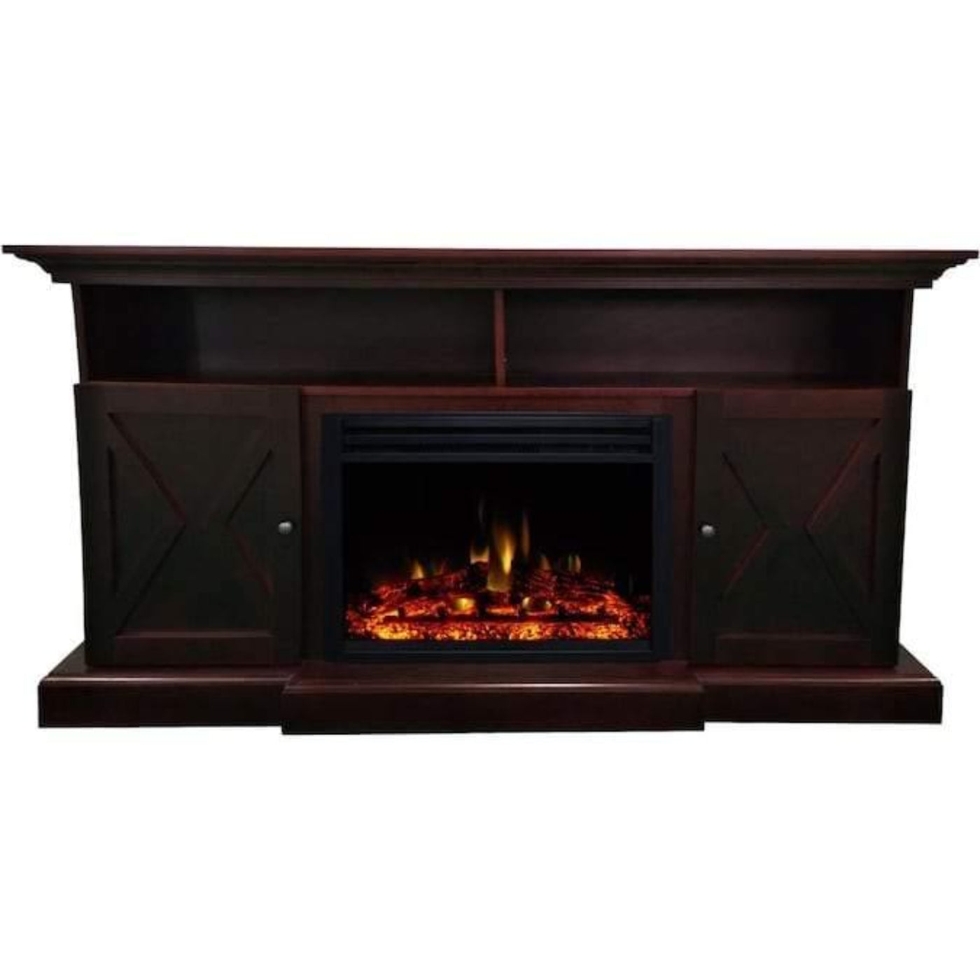 Cambridge 62-in. Summit Farmhouse Style Electric Fireplace Mantel with Deep Log Insert, Mahogany - CAM6215-1MAHLG3
