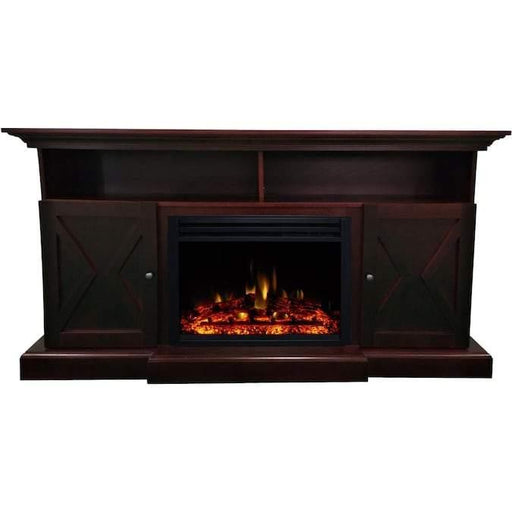 Cambridge 62-in. Summit Farmhouse Style Electric Fireplace Mantel with Deep Log Insert, Mahogany _ CAM6215-1MAHLG3