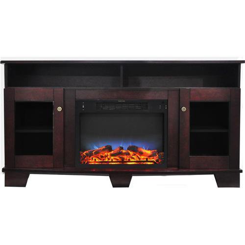 Cambridge Savona 59 In. Electric Fireplace in Cherry with Entertainment Stand and Multi-Color LED Flame Display,