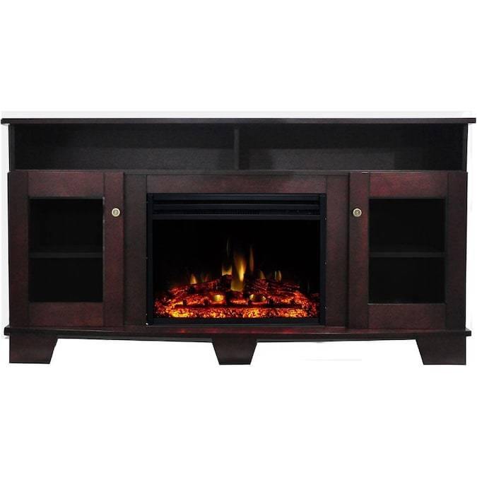 Cambridge Savona Electric Fireplace Heater with 59-In. Cherry TV Stand, Enhanced Log Display, Multi-Color Flames, and Remote