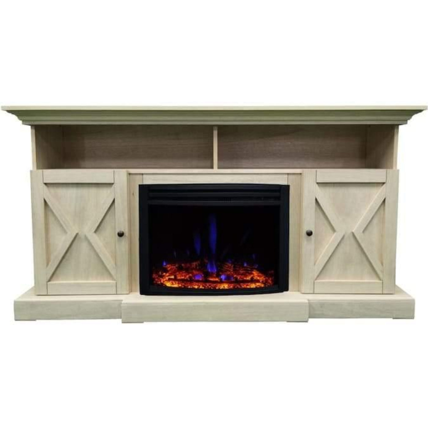 Cambridge 62-in. Summit Farmhouse Style Electric Fireplace Mantel with Deep Log Insert, Mahogany - CAM6215-1MAHLG3