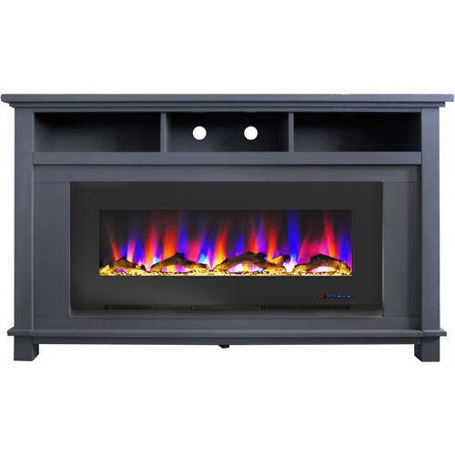 Cambridge San Jose Fireplace Entertainment Stand in Black with 50" Color-Changing Fireplace Insert and Driftwood Log Display _ CAM5735-2BLK