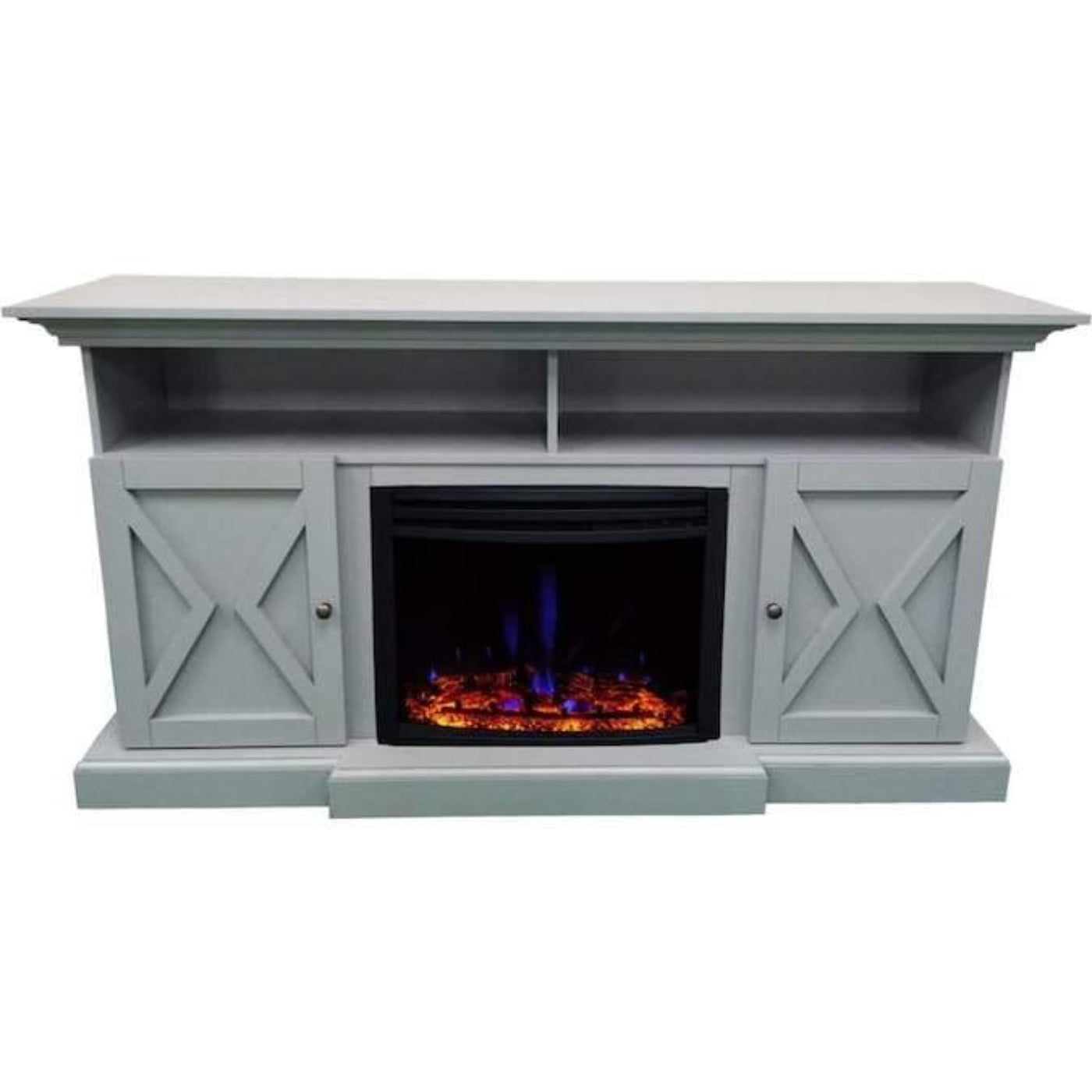 Cambridge 62-in. Summit Farmhouse Style Electric Fireplace Mantel with Deep Log Insert, Mahogany - CAM6215-1MAHLG3