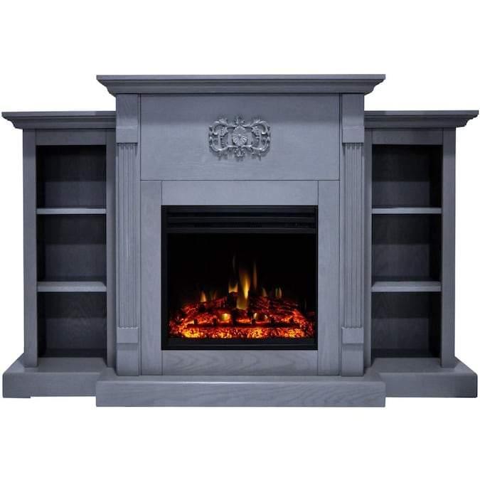 Cambridge Sanoma Electric Fireplace Heater with 72-In. Cherry Mantel, Bookshelves, Enhanced Log Display, Multi-Color Flames, and Remote _ CAM7233-1CHRLG3