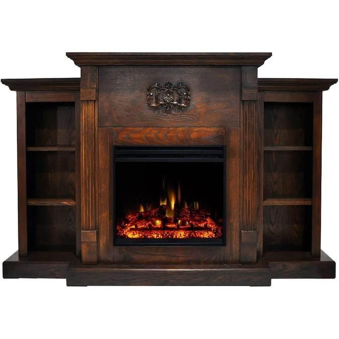 Cambridge Sanoma Electric Fireplace Heater with 72-In. Cherry Mantel, Bookshelves, Enhanced Log Display, Multi-Color Flames, and Remote _ CAM7233-1CHRLG3