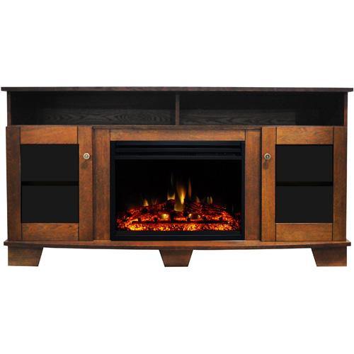 Cambridge Savona 59 In. Electric Fireplace in Cherry with Entertainment Stand and Multi-Color LED Flame Display,