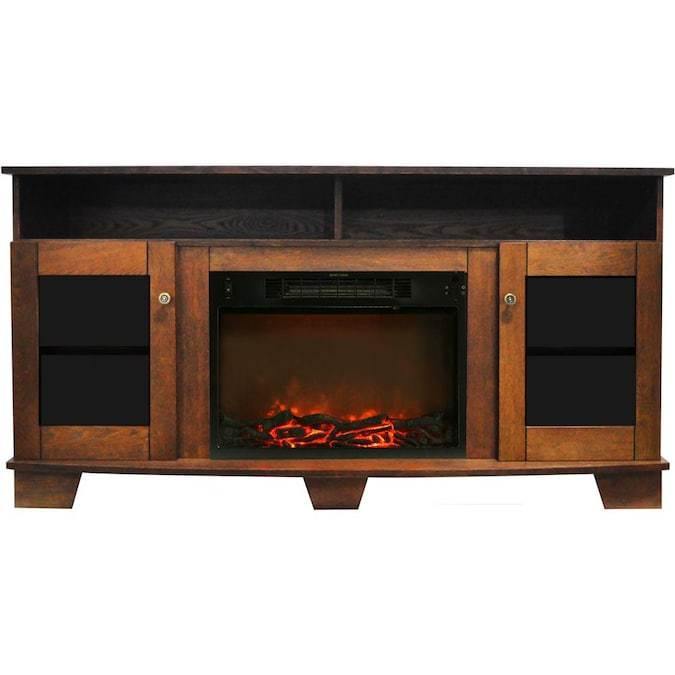 Cambridge Savona Electric Fireplace Heater with 59-In. Cherry TV Stand, Enhanced Log Display, Multi-Color Flames, and Remote