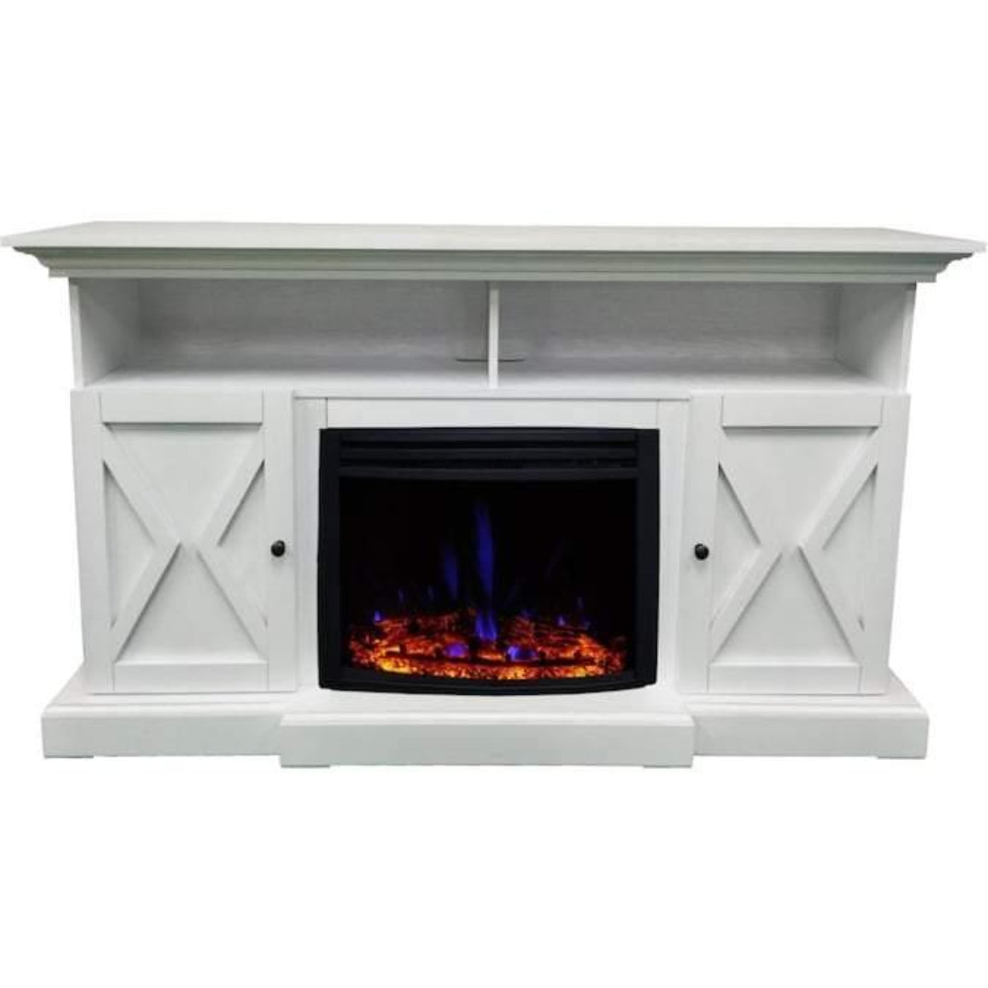 Cambridge 62-in. Summit Farmhouse Style Electric Fireplace Mantel with Deep Log Insert, Mahogany - CAM6215-1MAHLG3
