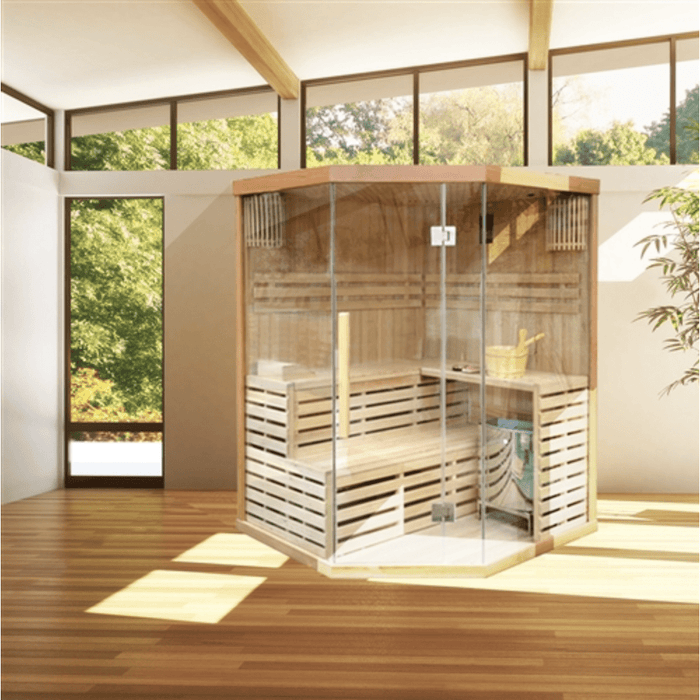 Aleko Sauna's Canadian Hemlock Indoor Wet Dry Sauna - 4 Person - 4.5 kW Heater