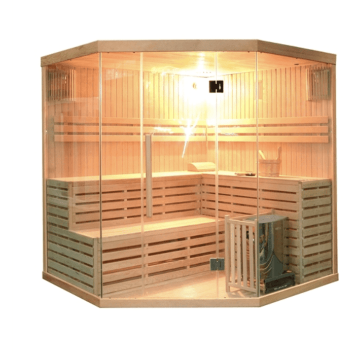 Aleko Sauna's Canadian Hemlock Indoor Wet Dry Sauna - 6 kW - 5 to 6 Person