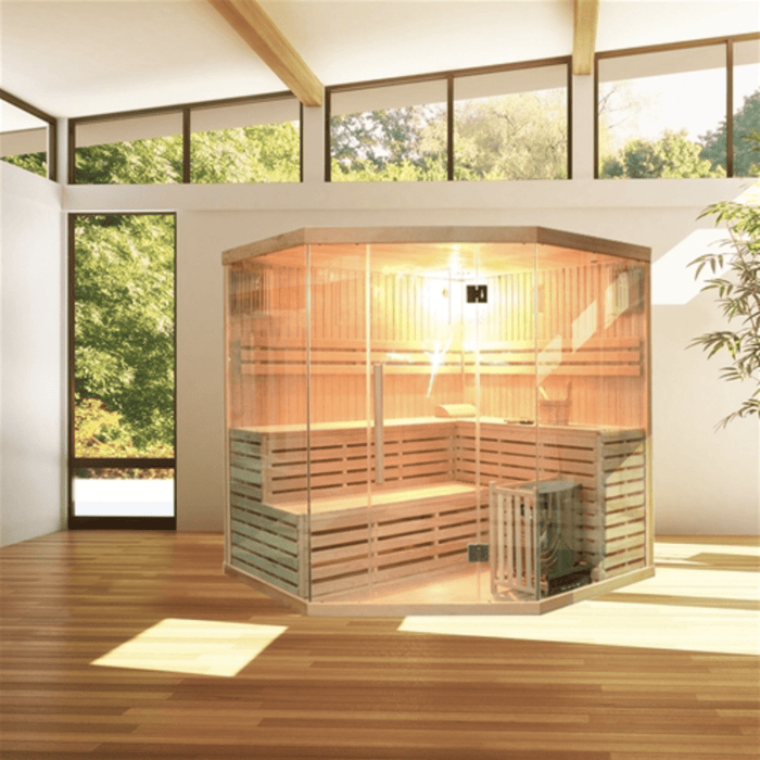 Aleko Sauna's Canadian Hemlock Indoor Wet Dry Sauna - 6 kW - 5 to 6 Person