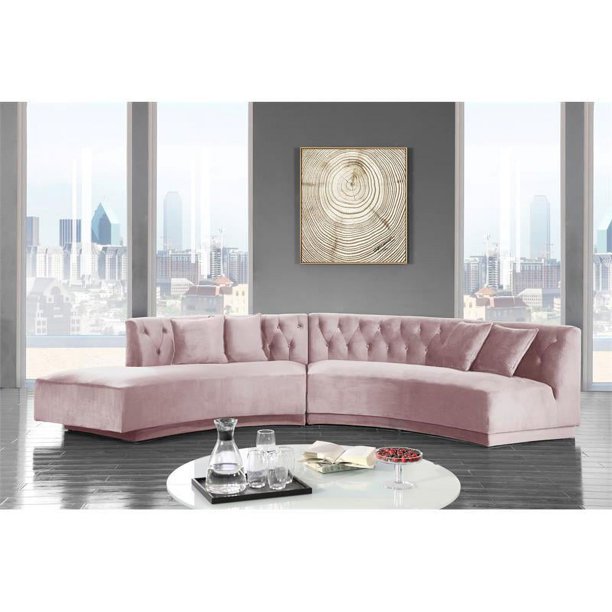 Meridian Furniture Kenzi 2pc Velvet Sectional in Pink - 641Pink-Sectional