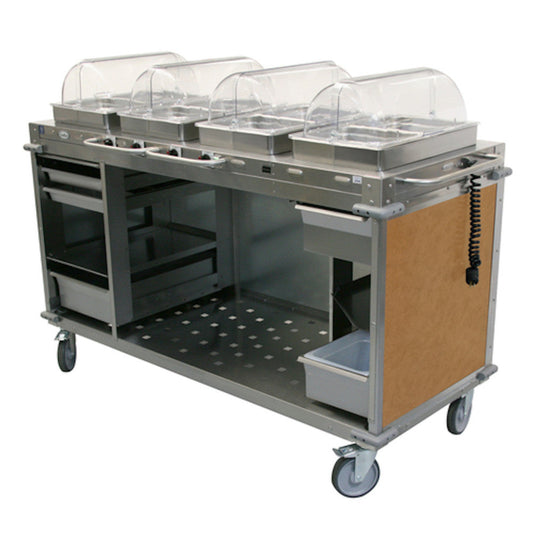 Cadco CBC-HHHH-L1 Electric MobileServ Hot Food Buffet Cart - 4 Buffet Servers - CDCBCHHHHL1