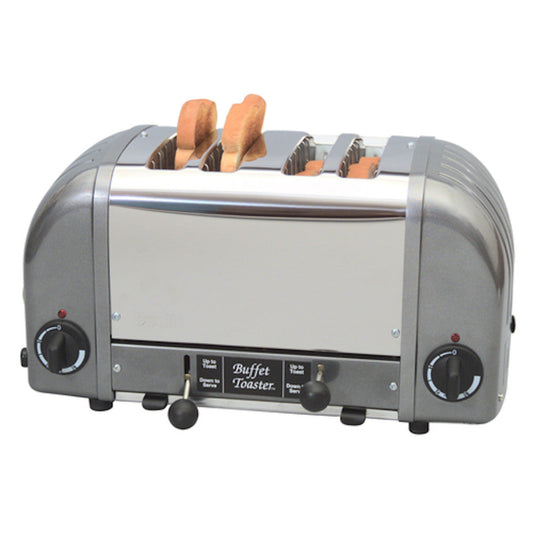 Cadco CBF-4M Pop-Up Buffet Toaster with Metallic Grey End Panels - 120V - CDCBF4M