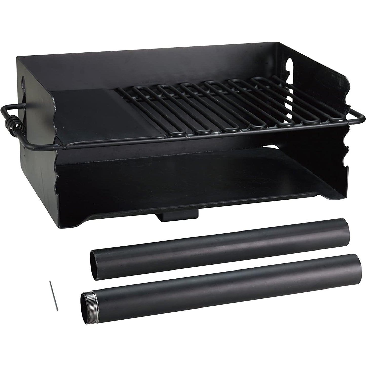 Pilot Rock Jumbo Park Style Steel Outdoor BBQ Charcoal Grill and Post, Black - 253217