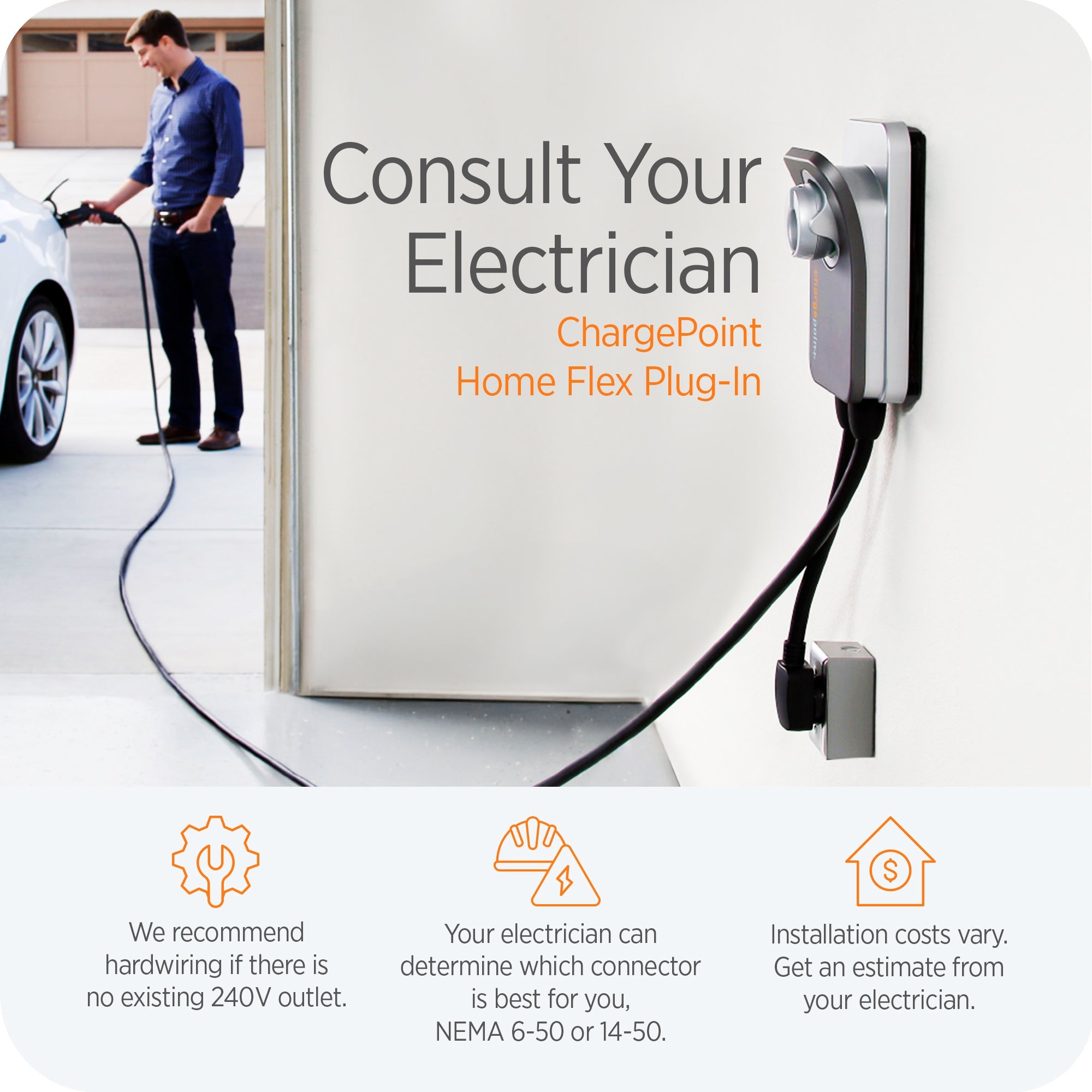 ChargePoint Home Flex Level 2 WiFi NEMA 14-50 Plug Electric Vehicle EV Charger - 235145