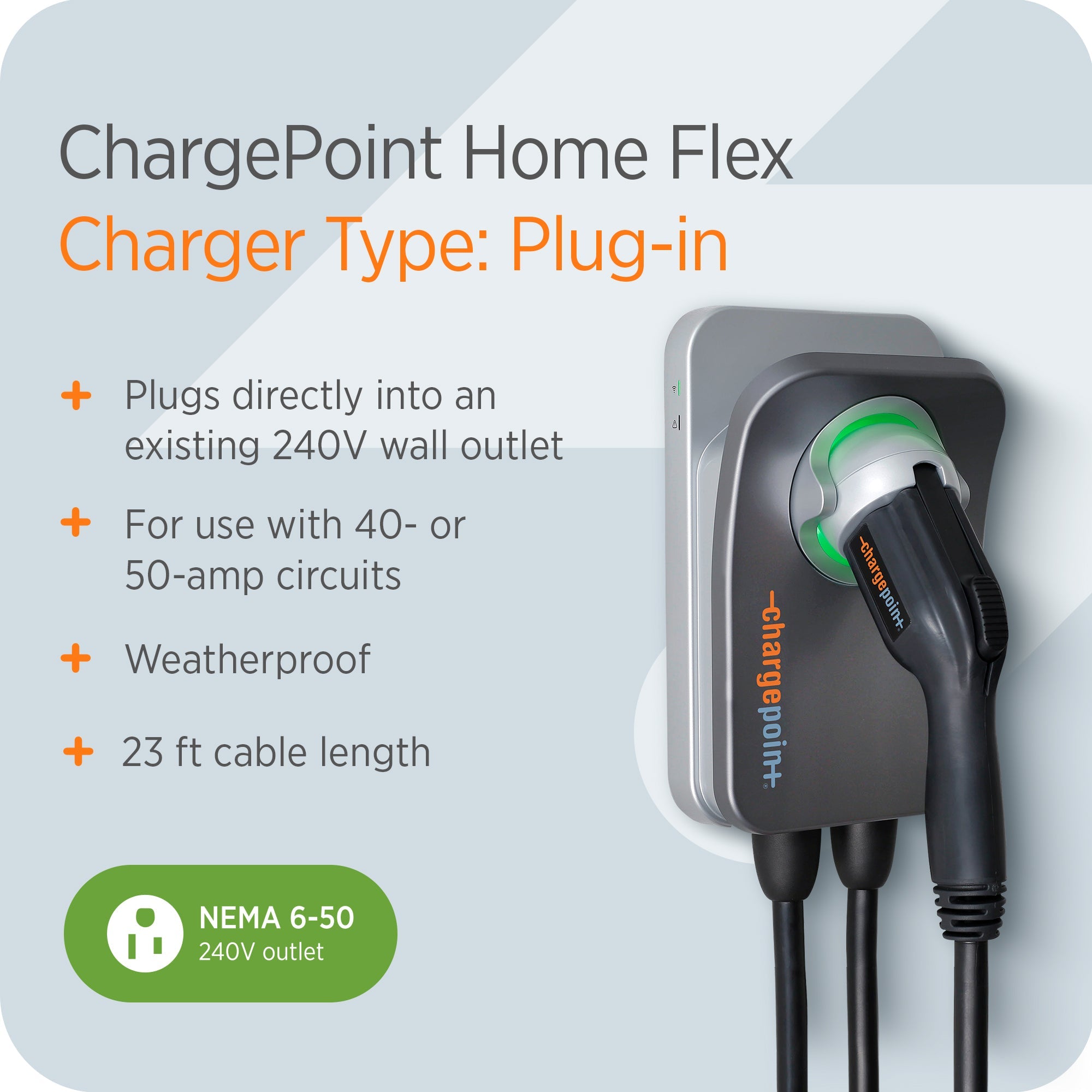 ChargePoint Home Flex Level 2 WiFi NEMA 6-50 Plug Electric Vehicle EV Charger - 235146