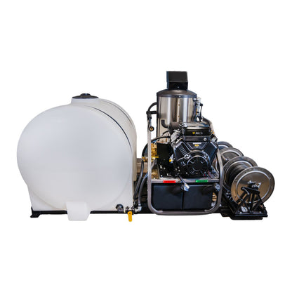 CleanFreak 8.0 GPM Hot Water Pressure Washing Skid w/ Tank, Reels & Spray Gun (Gas Engine) – 3,500 PSI - WET-APODCF4-0002