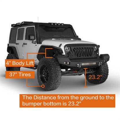 Hooke Road Full width CLIMBER Front Bumper(07-18 Jeep Wrangler JK) - HE.2052