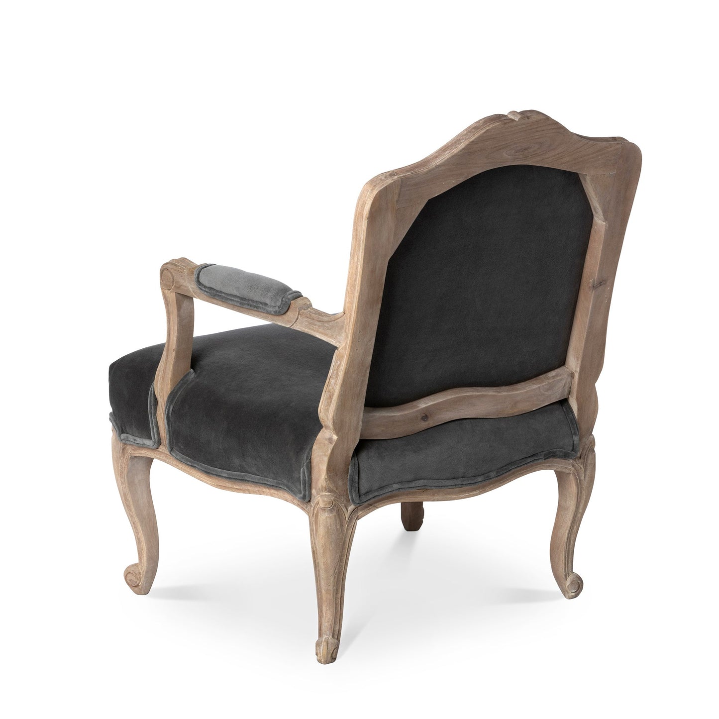 Park Hill Collection Chloe Velvet Upholstered Arm Chair - Elegant Charcoal Grey with Handcrafted Mango Wood Frame - EFS26192