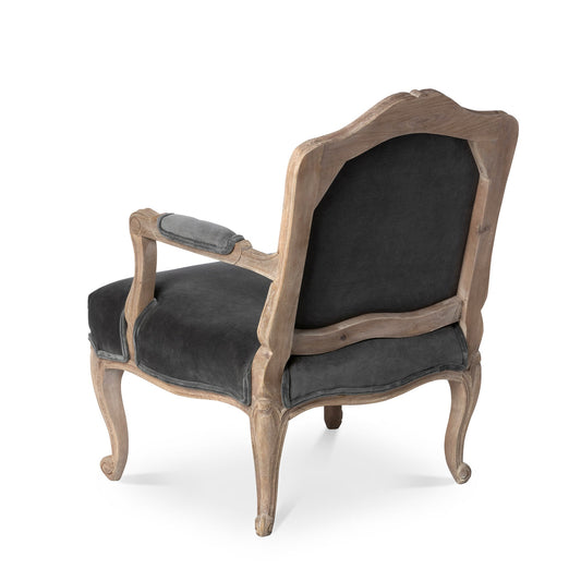 Park Hill Collection Chloe Velvet Upholstered Arm Chair - Elegant Charcoal Grey with Handcrafted Mango Wood Frame - EFS26192