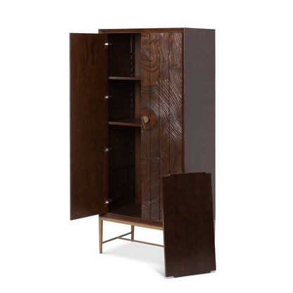 Park Hill Collection Addison Faux Bois Tall Cabinet - Elegant Walnut Beechwood Design with Antique Brass Accents - EFC26060