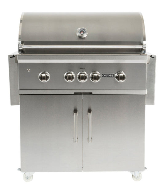 Coyote S-Series 36" Grill Package - Includes Grill w/ Cart, Charcoal Tray, Smoker Box, and Rotisserie Kit - C2SL36+C1S36CT+CCHTRAY12+CSBX