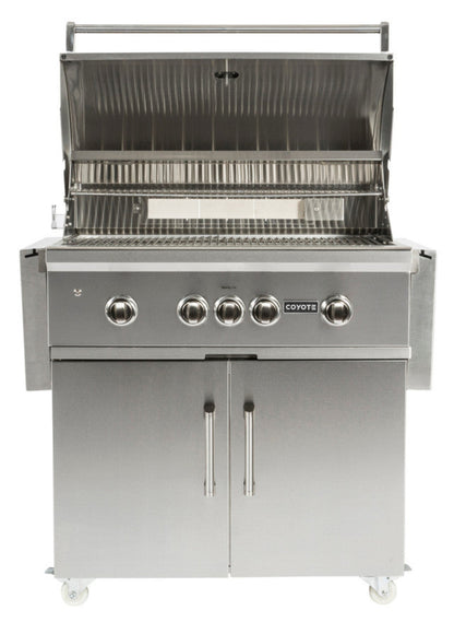 Coyote S-Series 36" Grill Package - Includes Grill w/ Cart, Charcoal Tray, Smoker Box, and Rotisserie Kit - C2SL36+C1S36CT+CCHTRAY12+CSBX