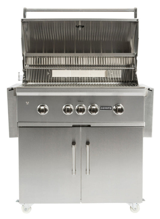 Coyote S-Series 36" Grill Package - Includes Grill w/ Cart, Charcoal Tray, Smoker Box, and Rotisserie Kit - C2SL36+C1S36CT+CCHTRAY12+CSBX