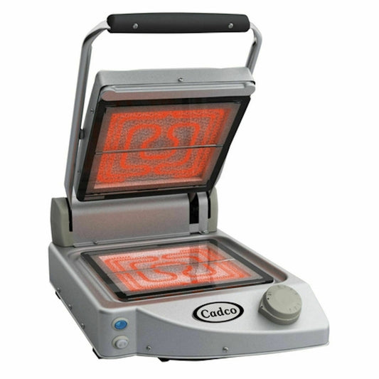 Cadco CPG-10FC 13" Single Smooth Top Clamshell Grill with Clear Glass-Ceramic Grill Surfaces - CDCPG10FC