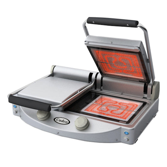 Cadco CPG-20FC 24" Double Smooth Top Clamshell Grill with Clear Glass-Ceramic Grill Surfaces - CDCPG20FC