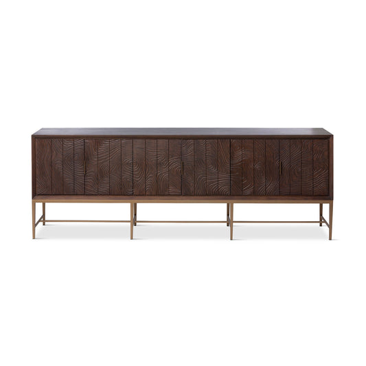Park Hill Collection Addison Faux Bois Media Cabinet - Elegant Walnut Finish, Beechwood & Antique Brass Hardware Design - EFC26058