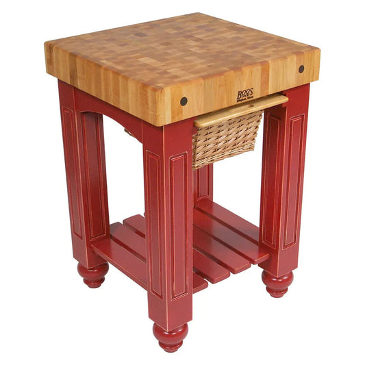 John Boos CU-GB25BN American Heritage Gathering Block Butcher Block Table 24" x 25" Barn Red Painted Base -JBCUGB25BN