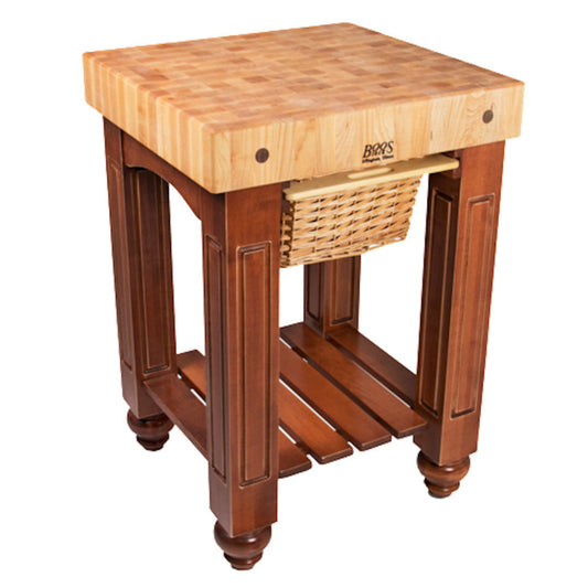 John Boos CU-GB25CR American Heritage Gathering Block Butcher Block Table 24" x 25" Warm Cherry Stain Base -JBCUGB25CR