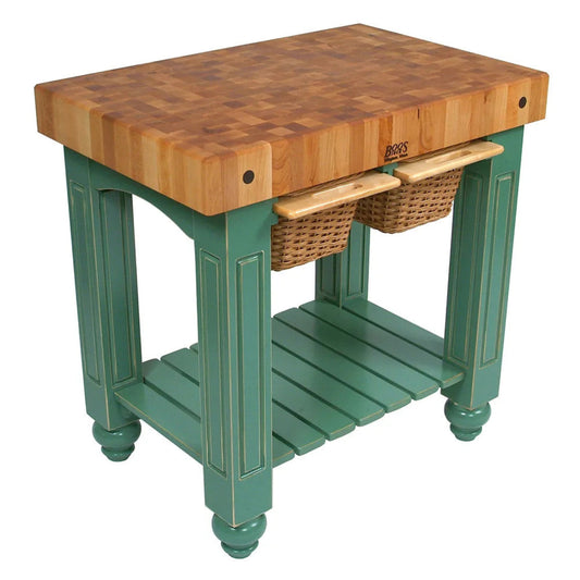 John Boos CU-GB3624BS American Heritage Gathering Block Butcher Block Table 24" x 36" Basil Green Painted Base - JBCUGB3624BS