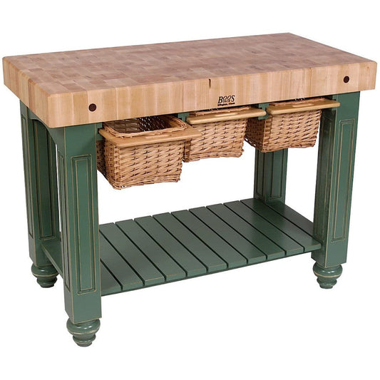 John Boos CU-GB4824BS American Heritage Gathering Block Butcher Block Table 24" x 48" Basil Green Painted Base - JBCUGB4824BS