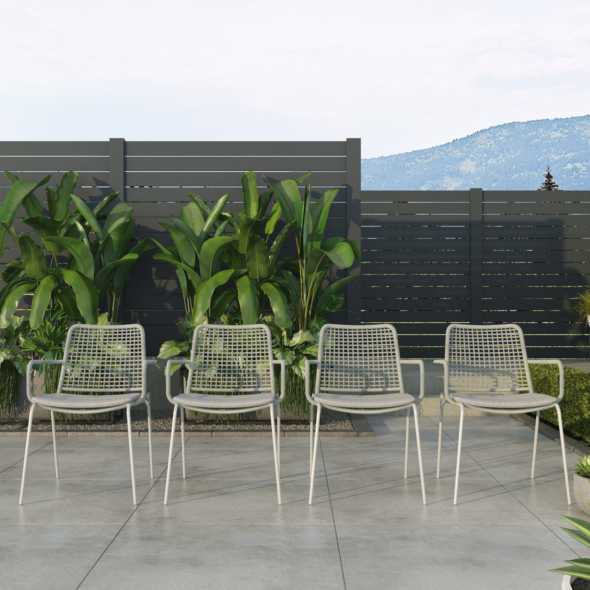 Midtown Concept Rinjani Rectangular Teak Table & Oberon Grey Chairs With Cushions - RINJ_4OBE_GR