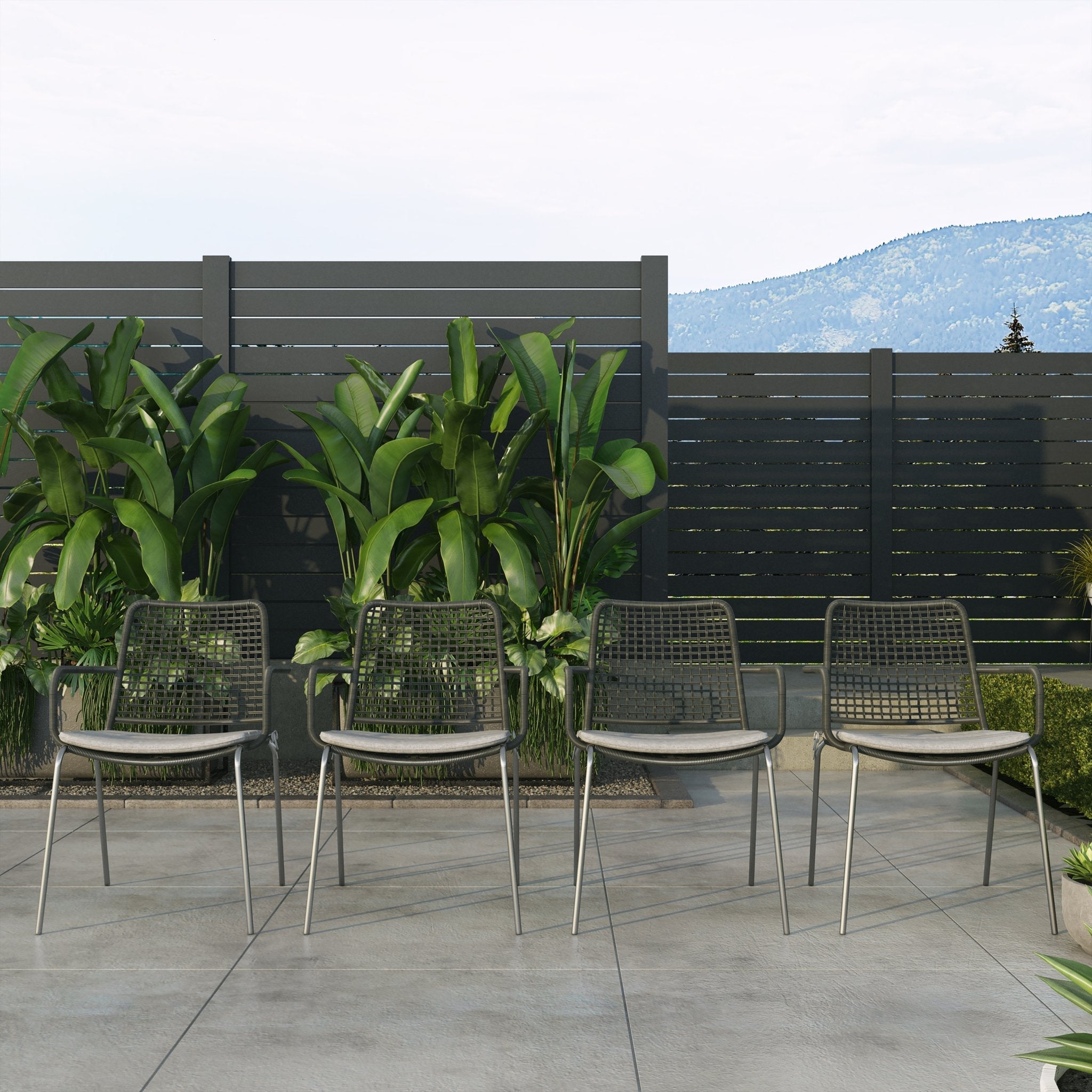 Midtown Concept Rinjani Big Rectangular Teak Table & 8 Oberon Black Chairs With Cushions - RINJBIG_8OBE_BK