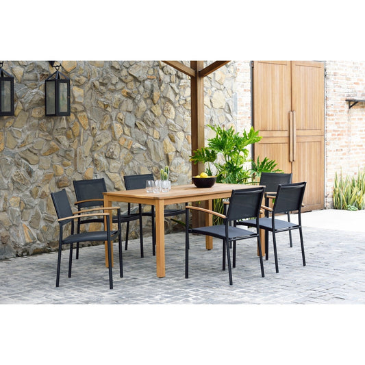 Midtown Concept Orlando Rectangular Teak Finish Table & Vera Stacking Armchair - ORLAN_4VERAARM