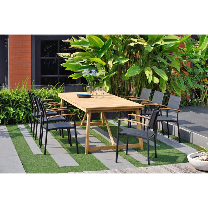 Midtown Concept Klarion Teak Table & Vera Stacking Armchair - Teak Finish - KLARION_6VERAARM