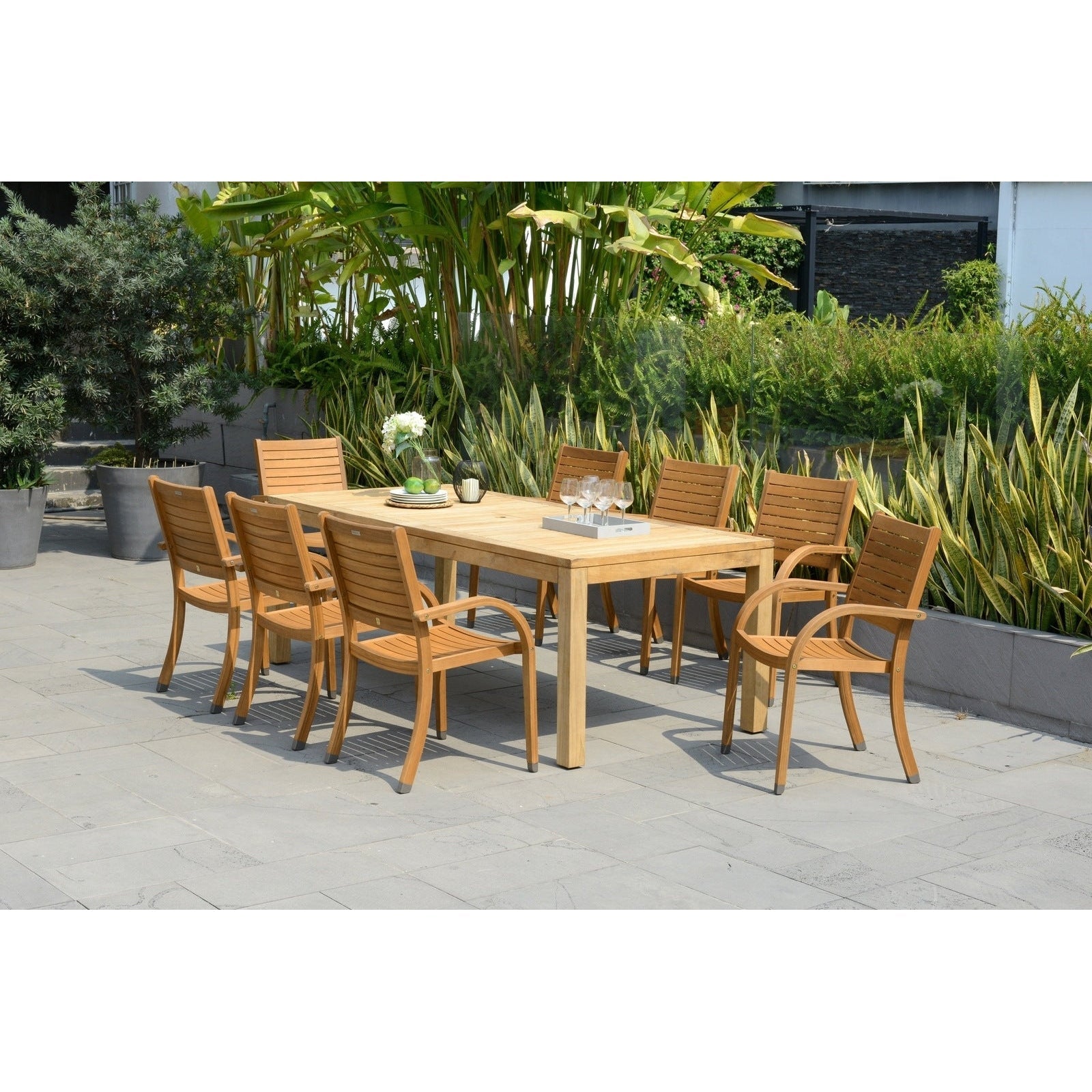 Rinjani Big Rectangular Teak Table & Catalina Stacking Armchair - RINRECBIG_6CATA