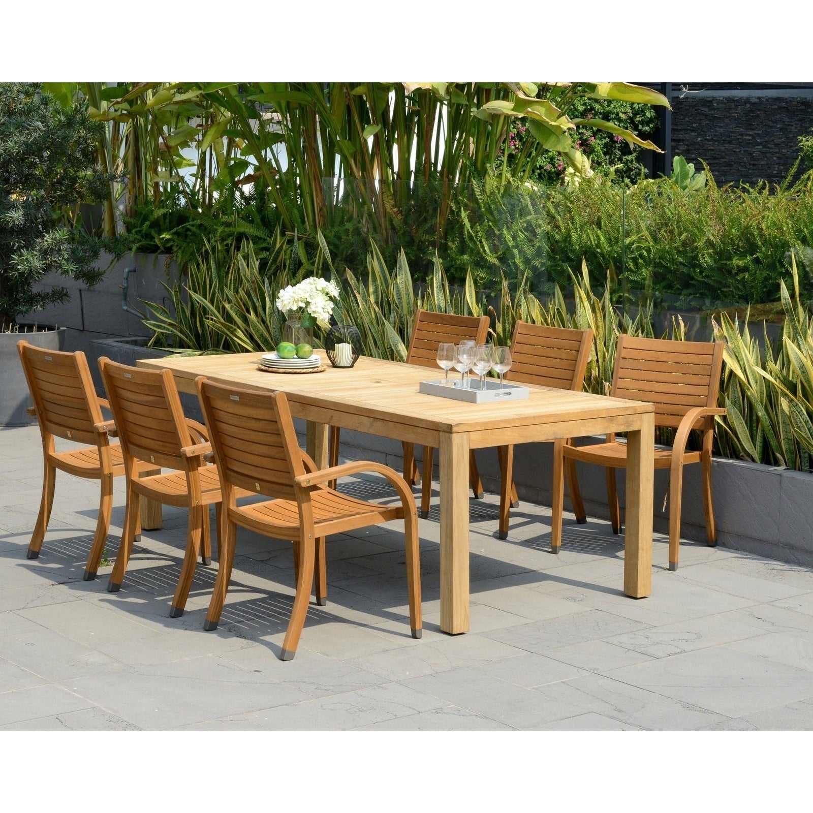 Rinjani Big Rectangular Teak Table & Catalina Stacking Armchair - RINRECBIG_6CATA