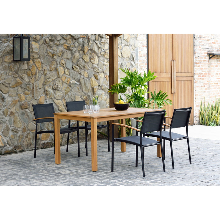 Midtown Concept Orlando Rectangular Teak Finish Table & Vera Stacking Armchair - ORLAN_4VERAARM